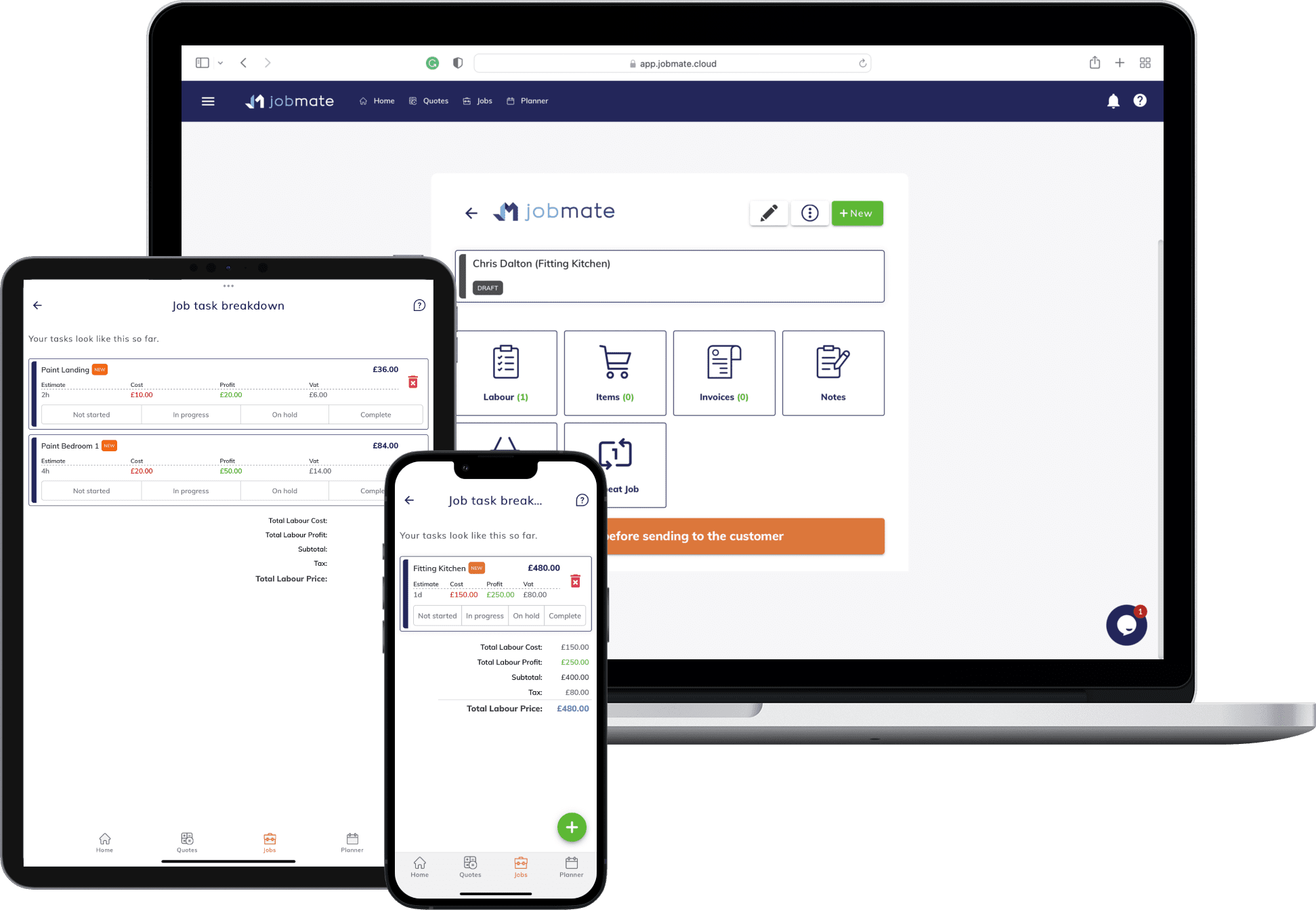 Job Management Software - Laptop, Tablet and Phone