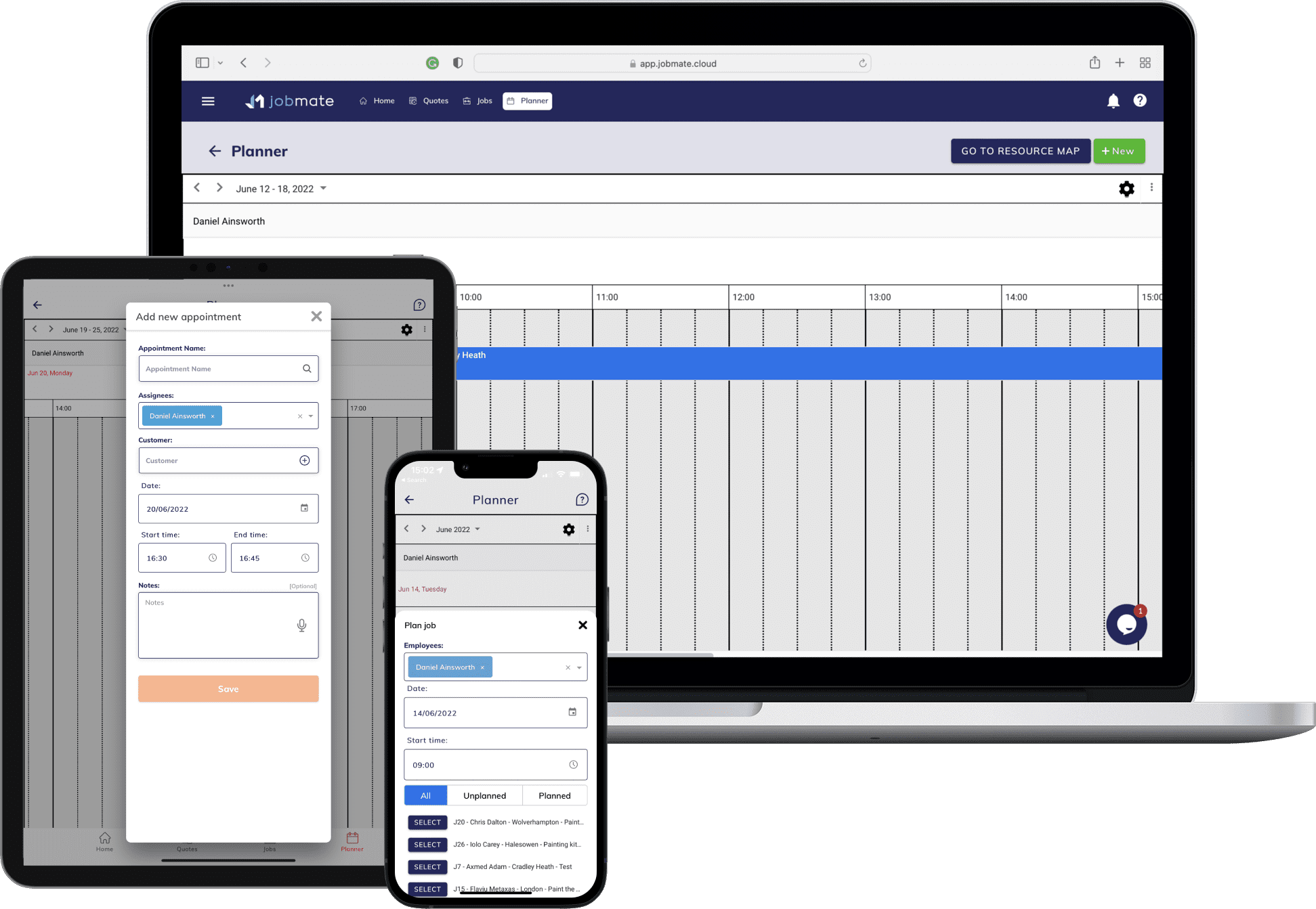 Resource Planning Software - Laptop, Tablet and Phone